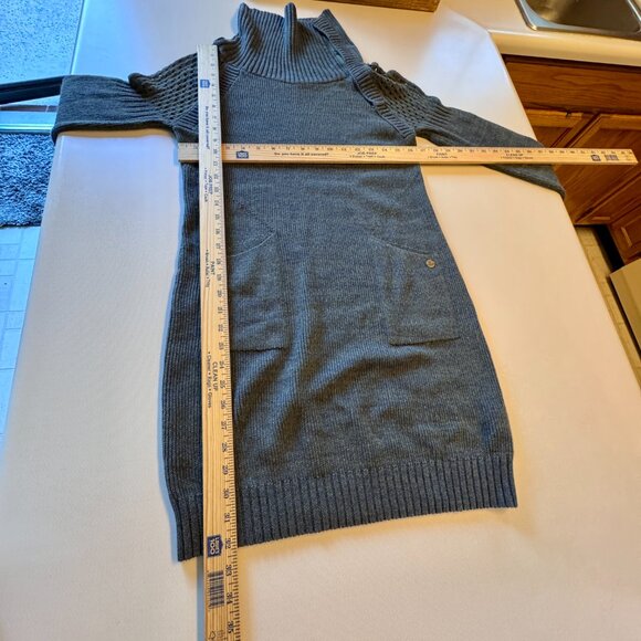 Prana Archer Sweater Dress Medium Green Pockets Snap Cowl Collar Cozy Organic - Picture 4 of 8